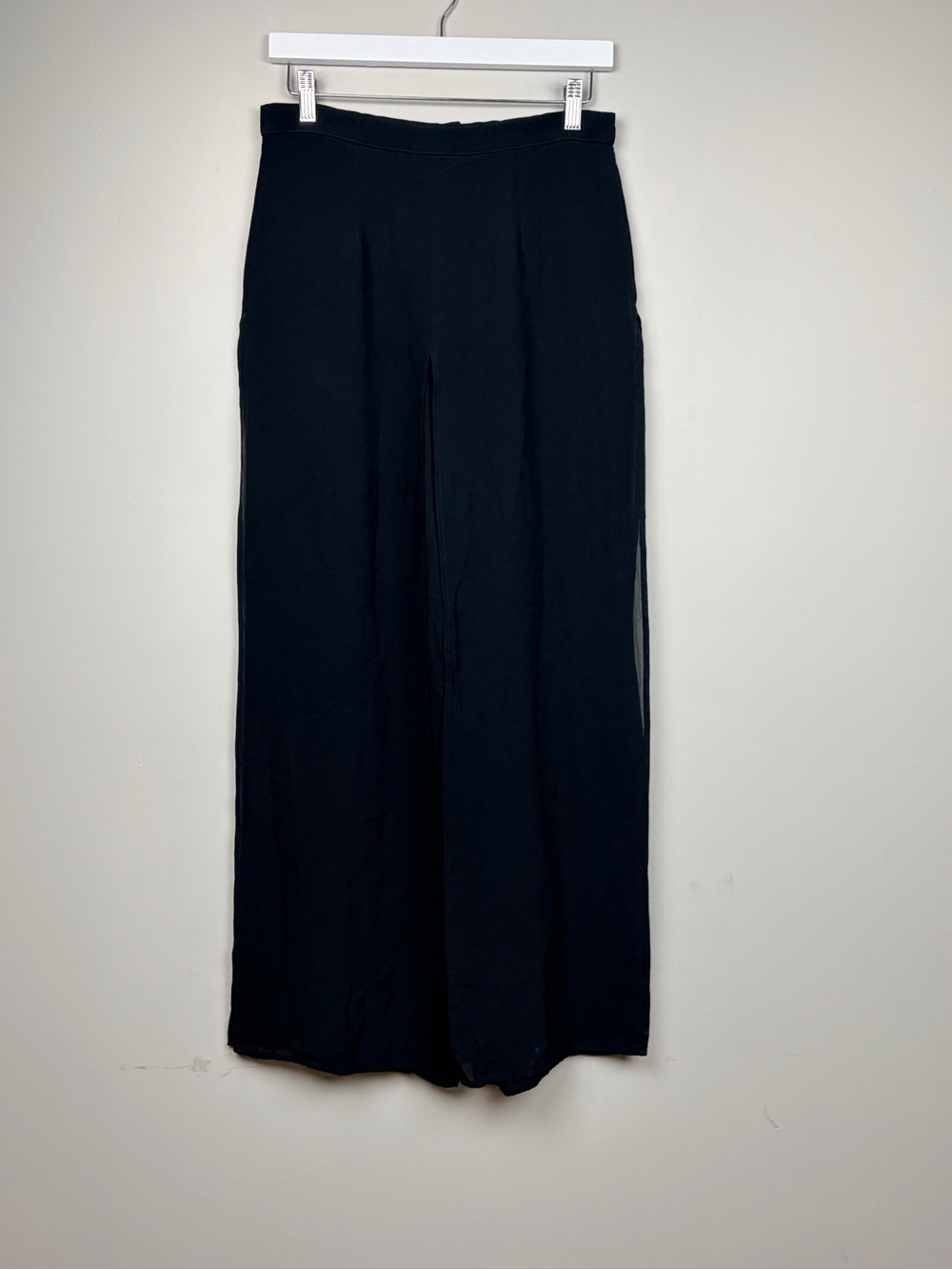 Vintage Tadashi Pants Womens 12 Black Sheer Overlay Wide Leg Palazzo USA